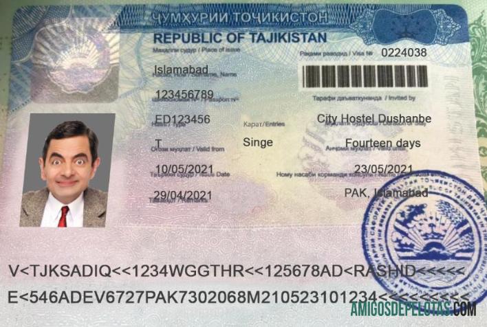 Visto de viagem para o Tajiquistão modelo